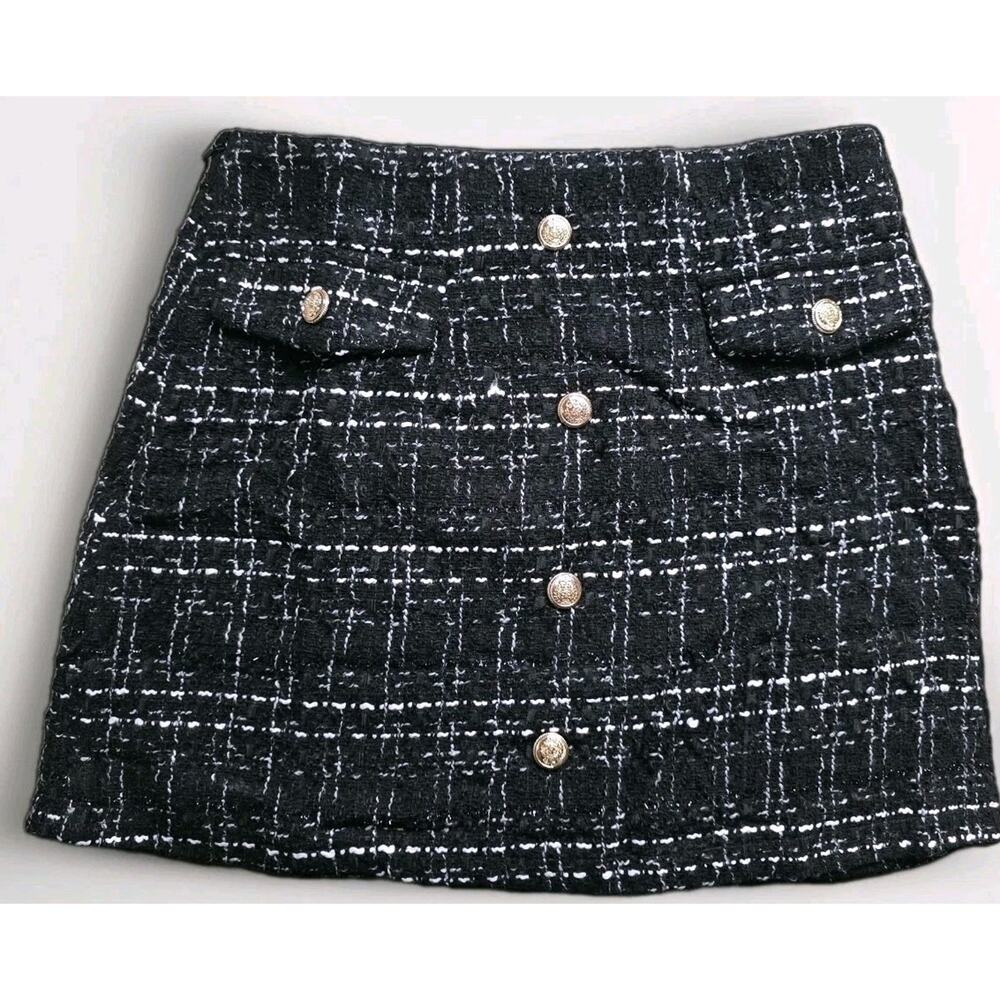 Cupshe Black and White Tweed Button-Front Midi Skirt